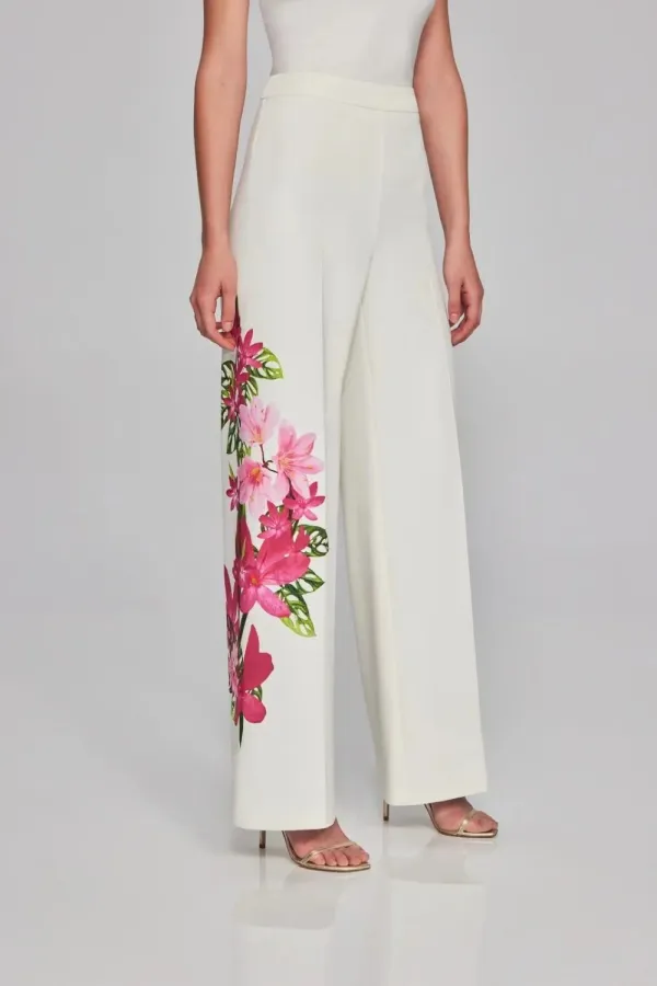 White Wide - Leg Pants with Floral Embroidered