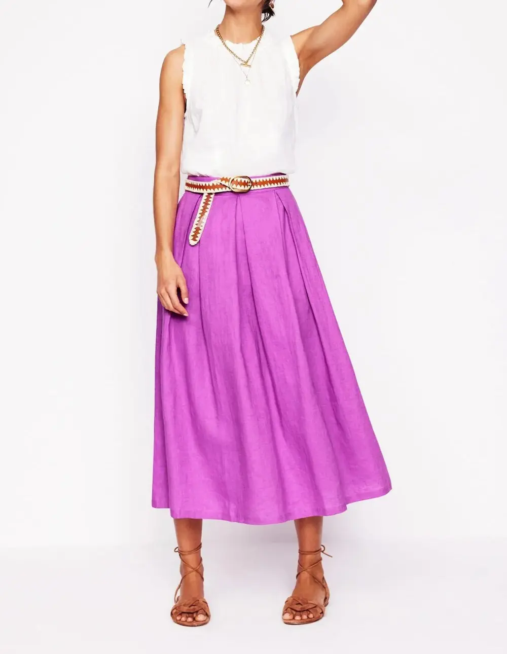 Linen Midi Skirt -Foxglove Purple
