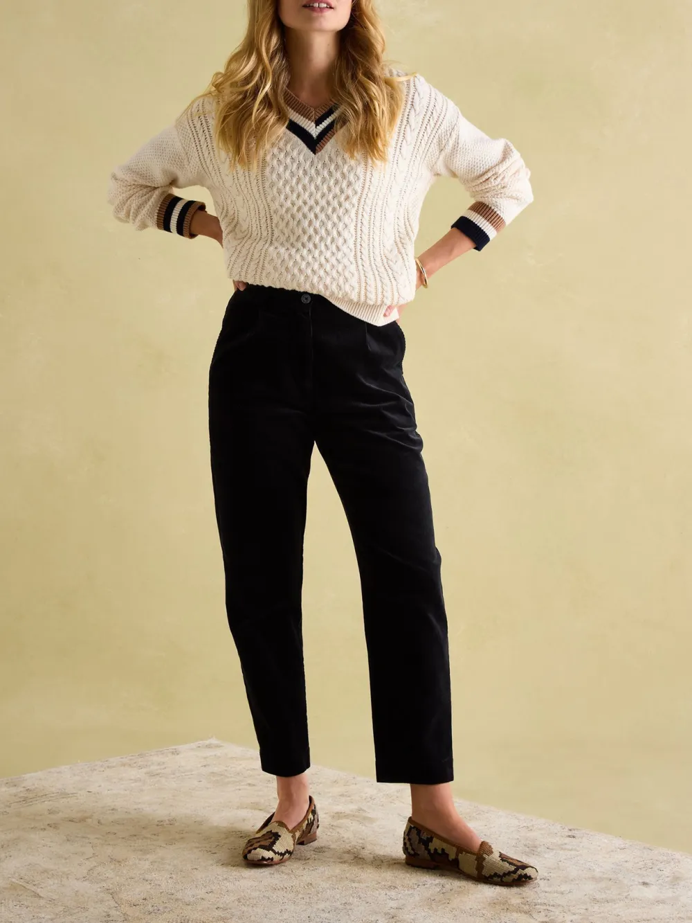 Navy Corduroy Tapered Trousers