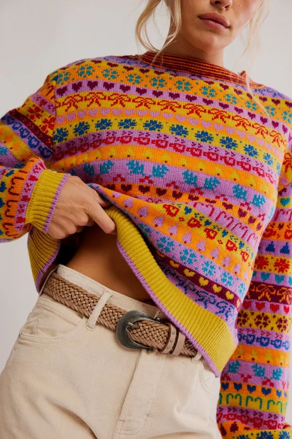 Multicolor Fair Isle Pattern Knit Sweater
