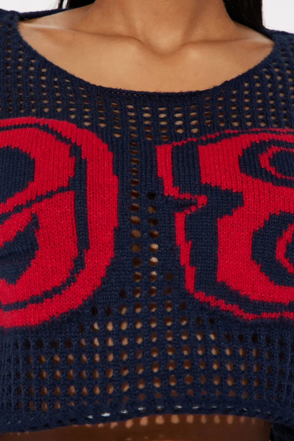 Varsity Crochet Sweater - Navy/Red