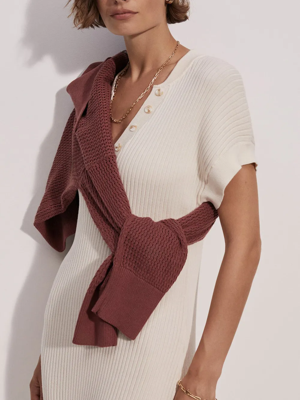 V-Neck Knit Midi Dress