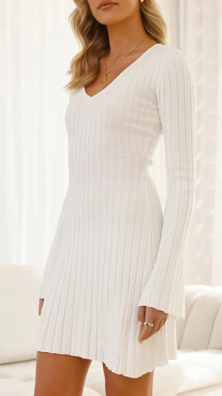 Ribbed Knitted Fabric Mini Dress