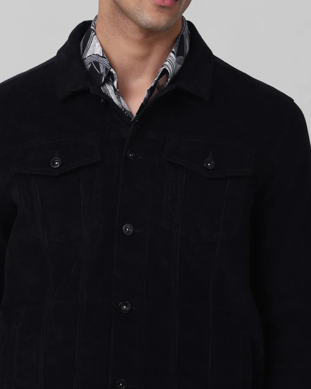 Versatile Comfortable Slim-Fit Navy Corduroy Jacket