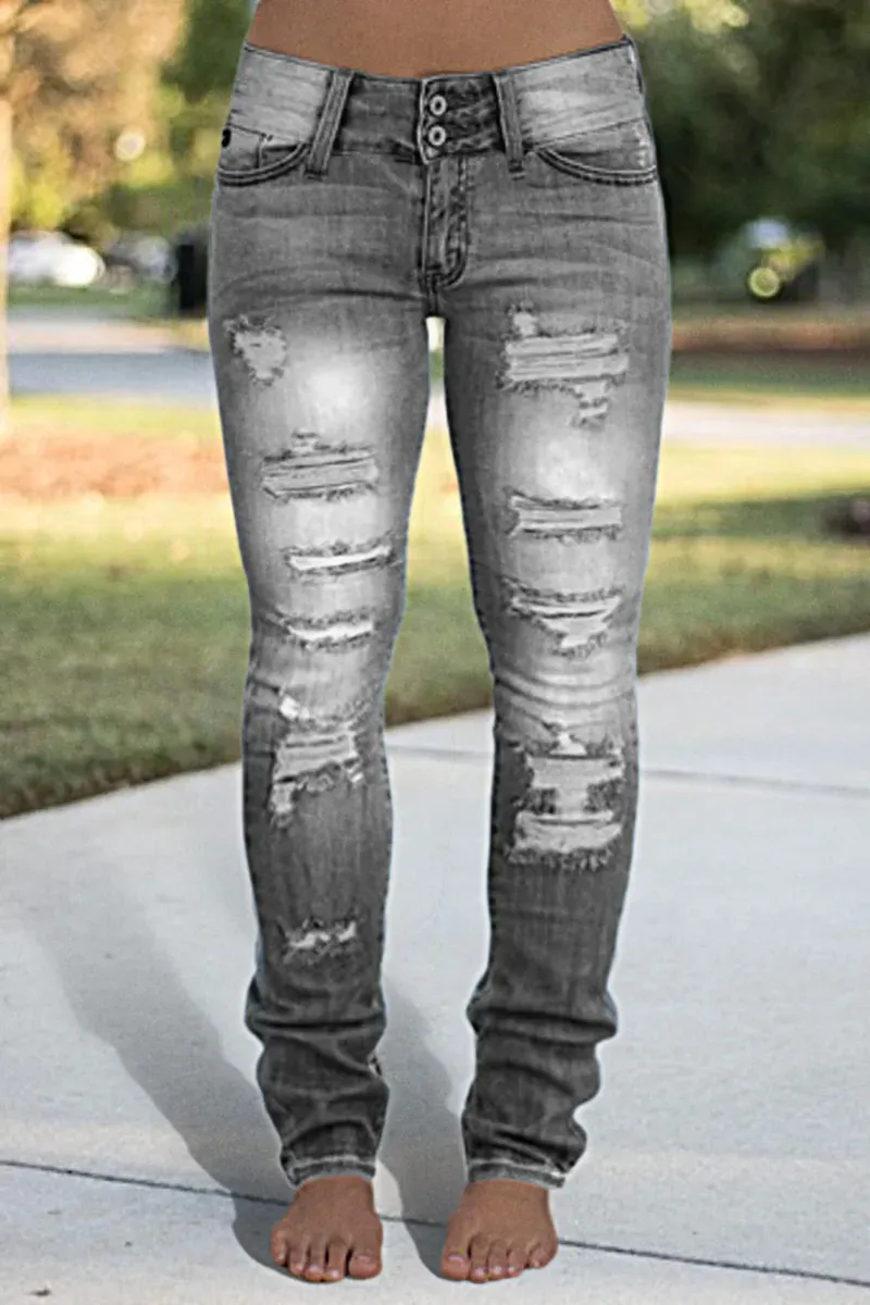 Ladder Ripped Low Rise Skinny Jeans