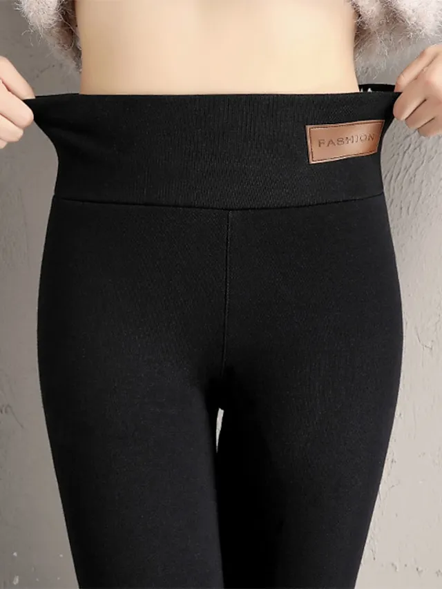 Women's Fleece Lined Leggings Warm Full Length Winter Leggings High Waist Basic Casual Office Daily Lamb wool leggings (kitten) Lamb cashmere leggings (leather label) S M Fall & Winter