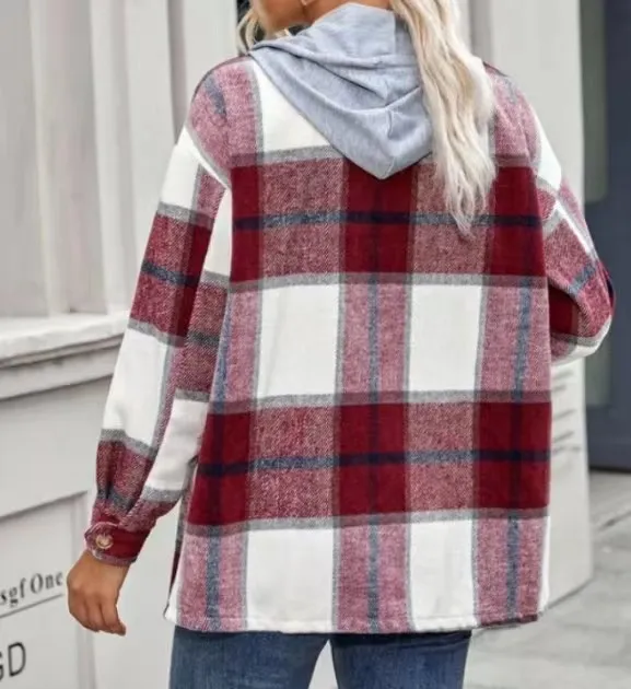 Plaid pattern open front casual sweater