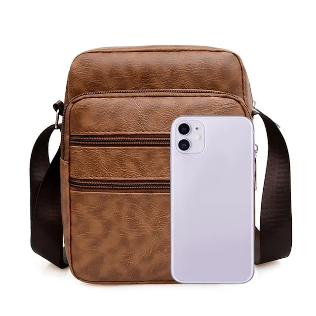 Men's Crossbody Bag Shoulder Bag Messenger Bag PU Leather Outdoor Daily Zipper Large Capacity Waterproof Lightweight Solid Color Black Brown Coffee