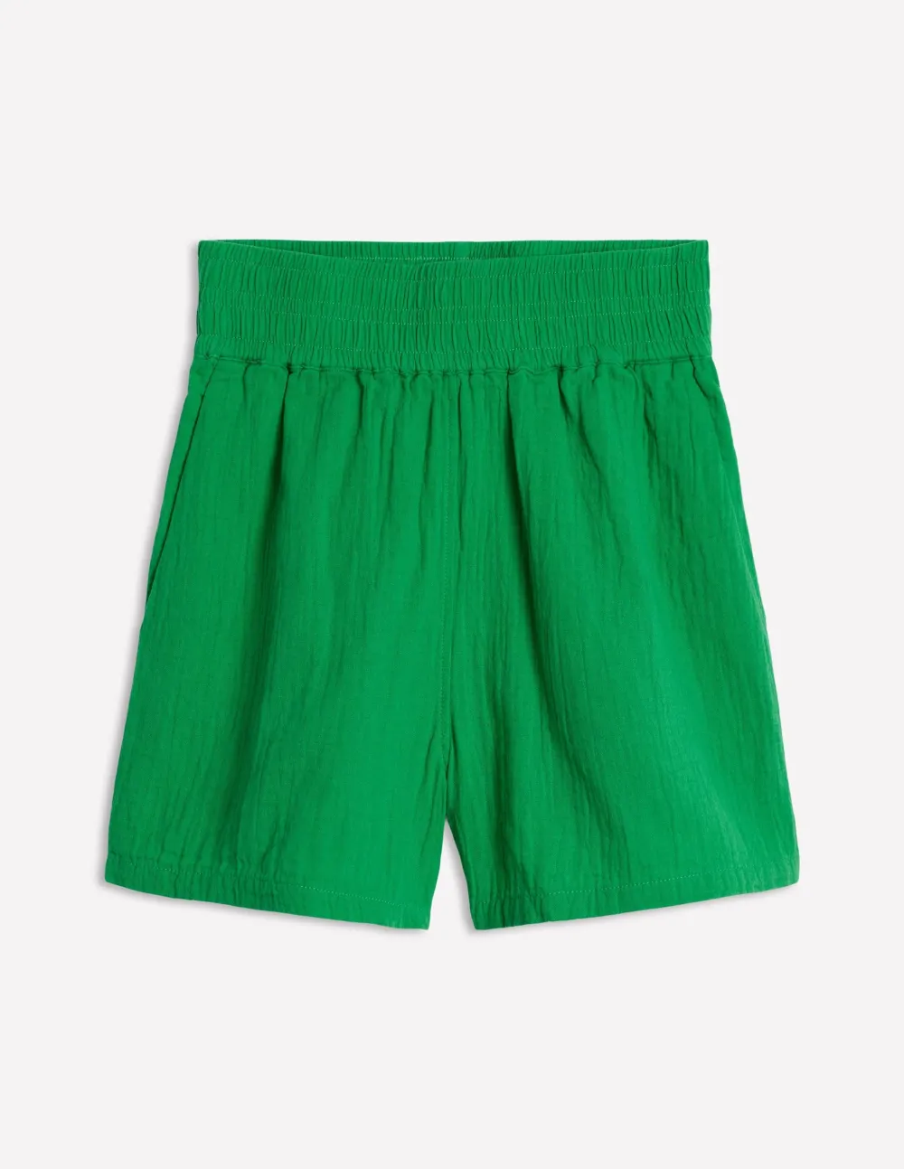 Smocked Double Cloth Shorts -Sapling Green
