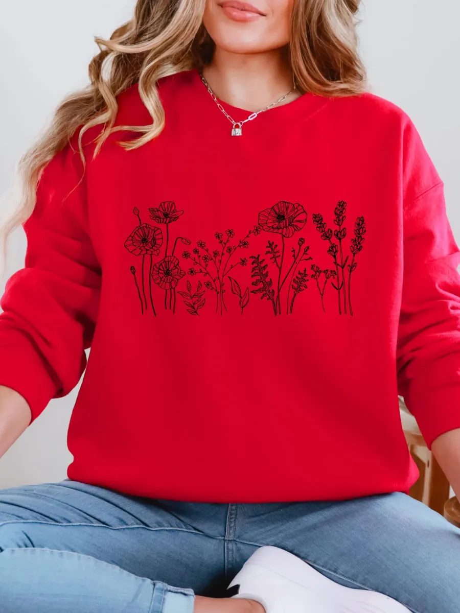 Wildflower Line Art Sweatshirt