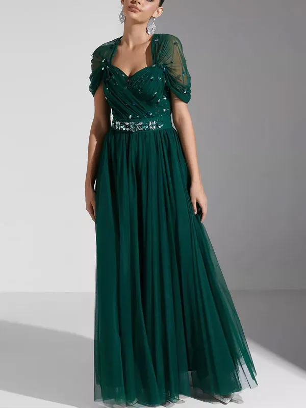 Embellished Plisse Mesh Dress