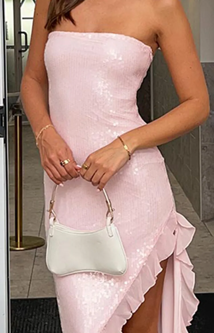 Pink Sequin Strapless Asymmetrical Gown Formal Dresses
