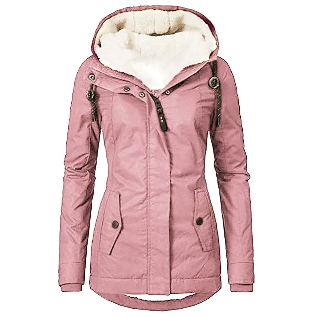 Women's Parka Street Fall Winter Puffer Jacket Long Coat Windproof Warm 3 in 1 Loose Casual Sports Jacket Long Sleeve Solid Color Zipper Purple Blushing Pink Waterpoof Daily Wear Down Parkas  Lined