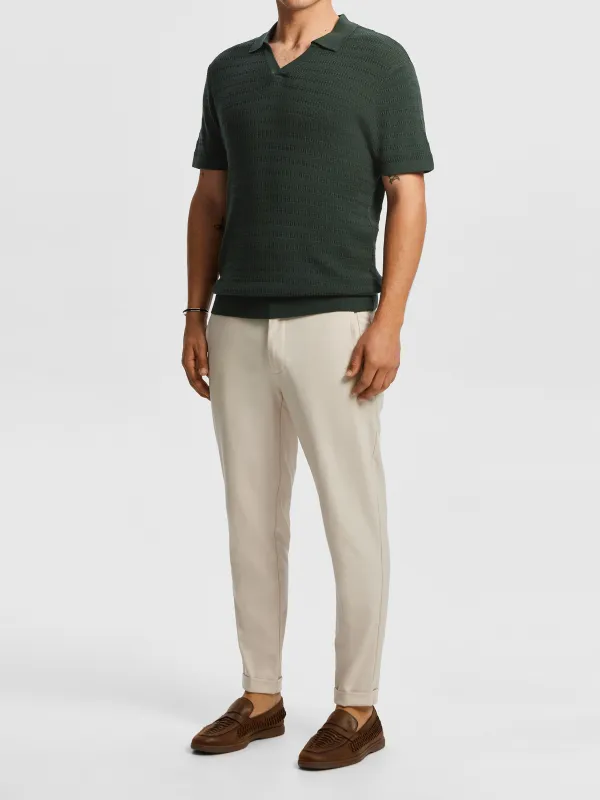 Dark Green Short Sleeve Ribbed Knit Polo Shirt