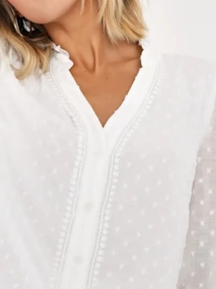 Swiss Dot V-Neck Blouse