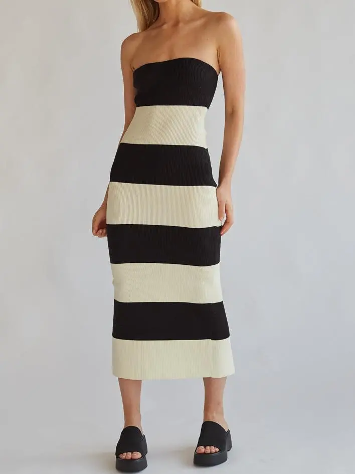 Striped Knit Midi Tube Dress