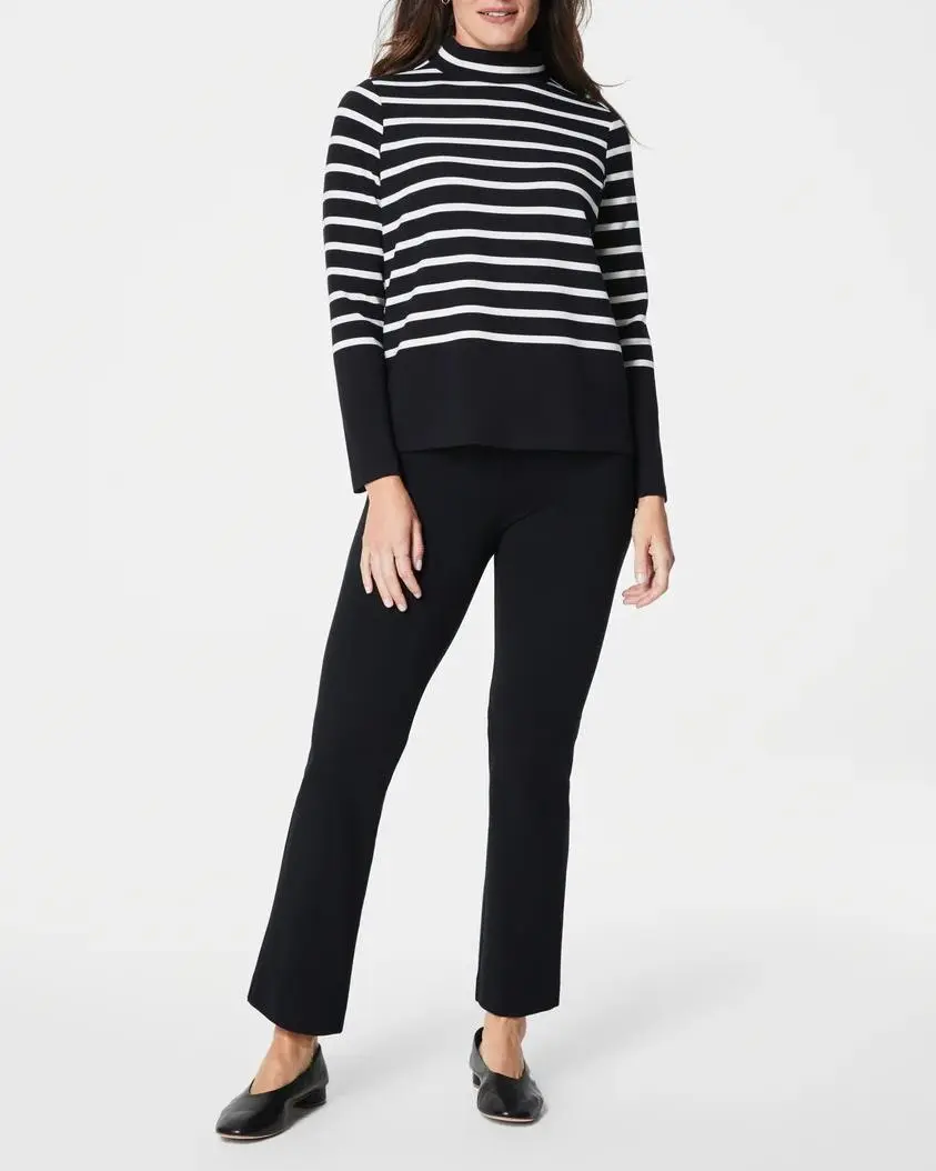 Very Black Stripe Mock Neck Top