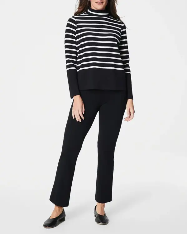 Very Black Stripe Mock Neck Top