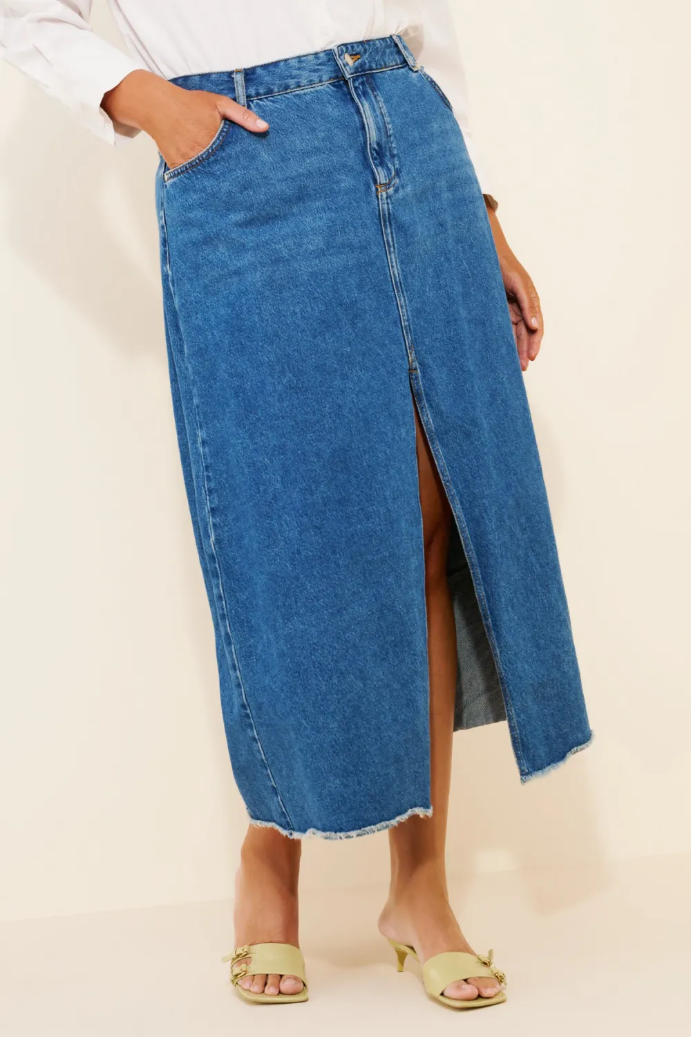 The Madi Front-Slit Denim Skirt