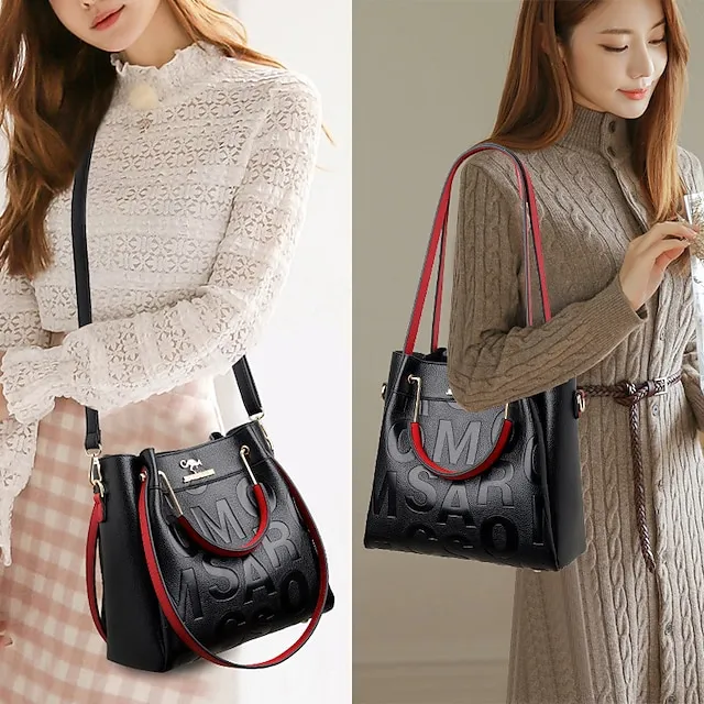 Women's Handbag Shoulder Bag Bucket Bag PU Leather Daily Holiday Pendant Zipper Large Capacity Waterproof Lightweight Solid Color Yellow Red