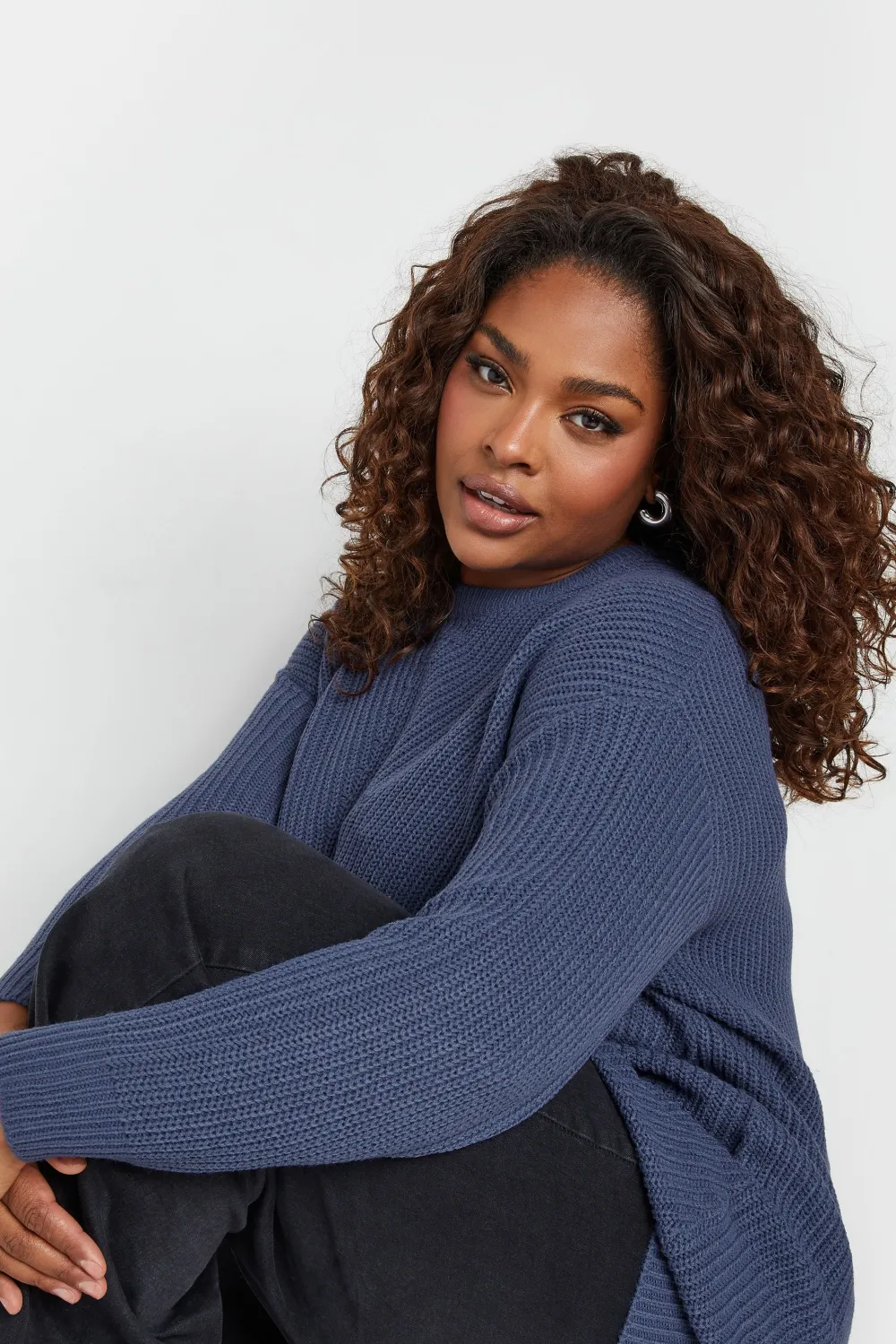 YOURS Curve Black & White Essential Knitted Jumper