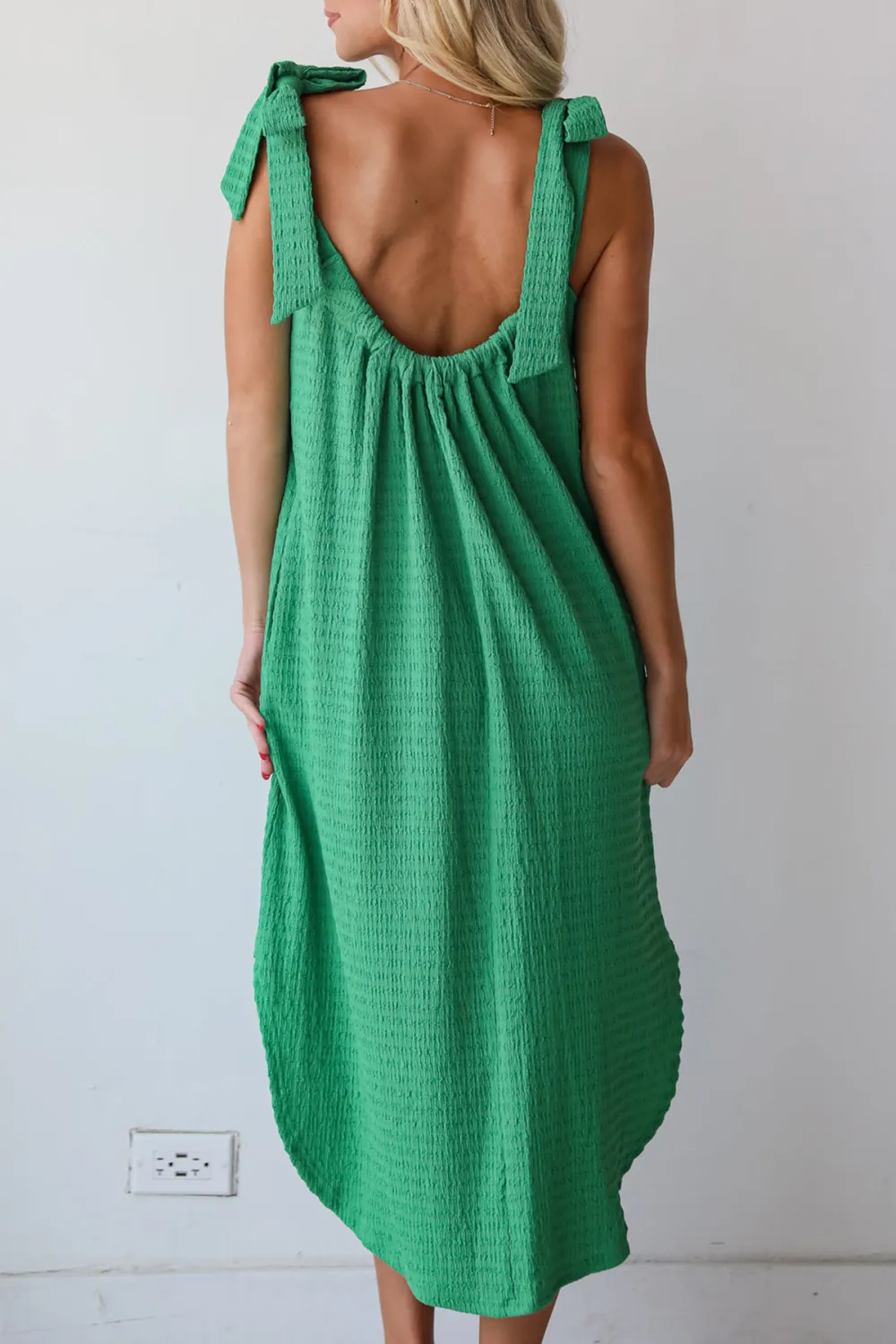 Playful Style Green Textured Midi Dress