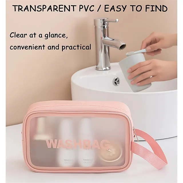 Clear Makeup Bag Waterproof Washing Cosmetic Bag With Zipper Handle Large Capacity Skin Care Products Travel Finishing Storage Bag