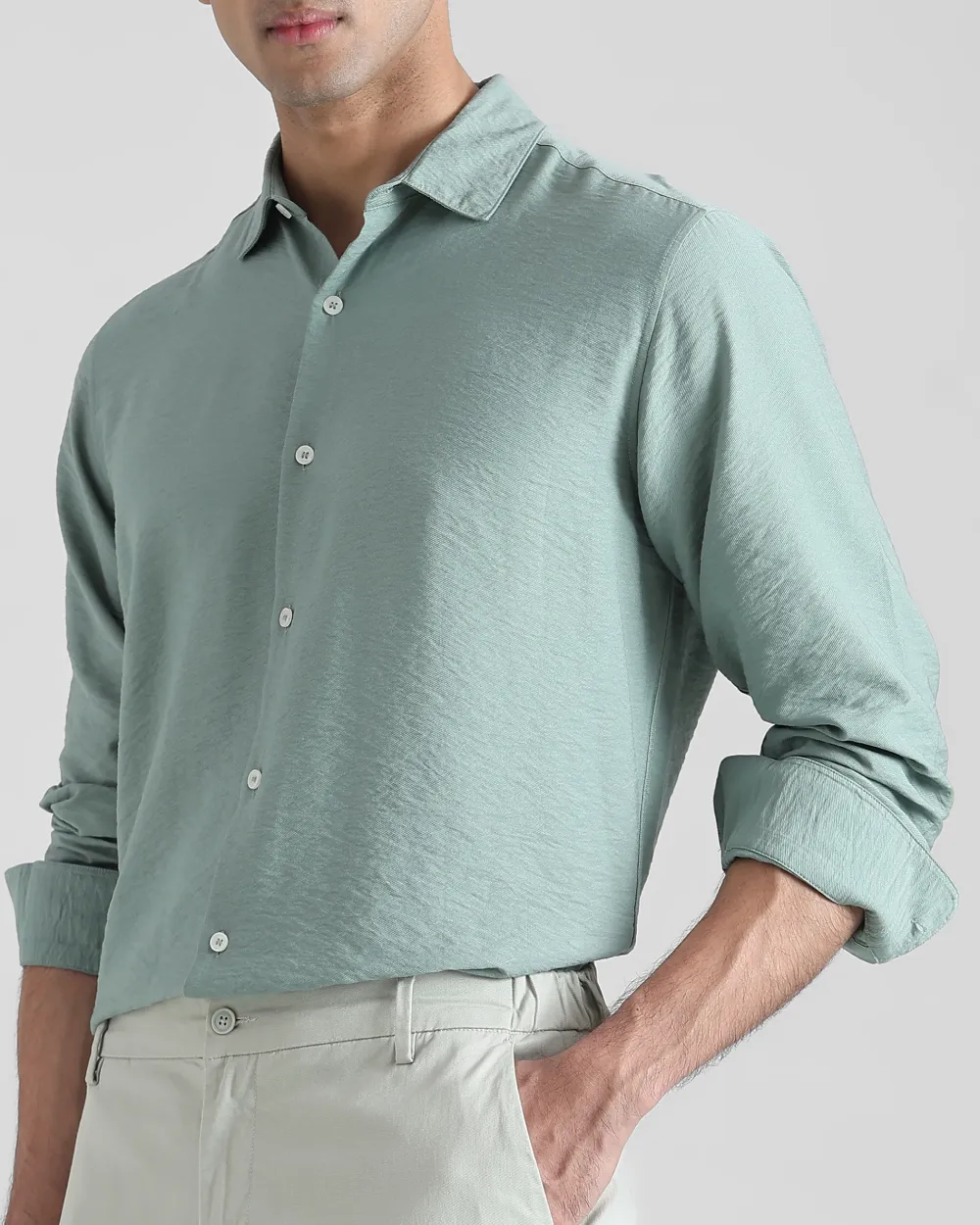 Leisure Simple Comfortable Slim-Fit Breathable Green Shirt