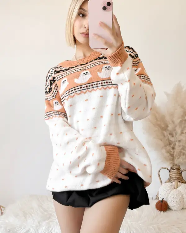 RESTOCKED! VINTAGE INSPIRED: TRICK OR TREAT BOO OVERSIZED KNIT SWEATER