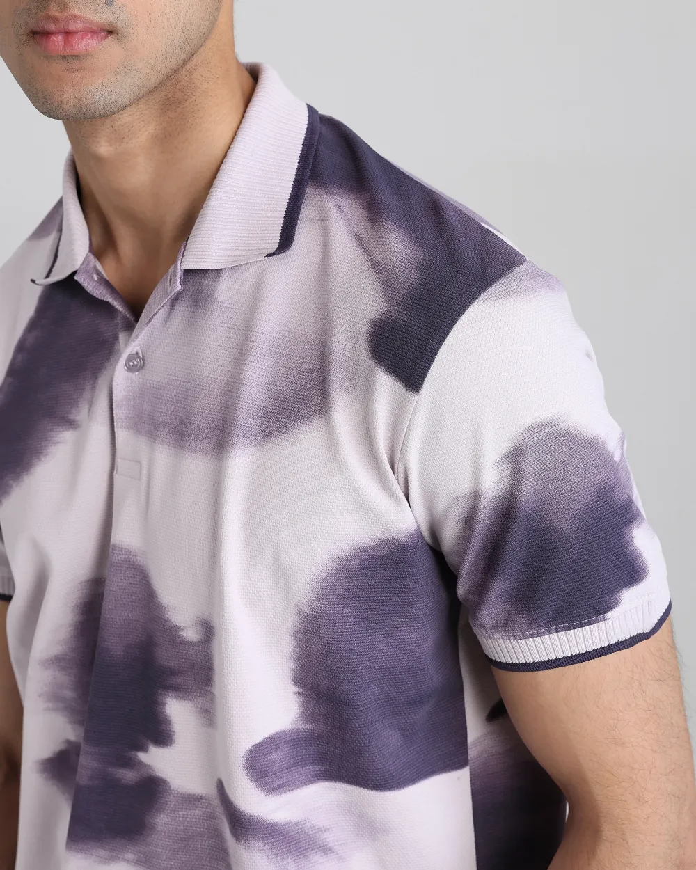 Daily Simple And Slimming Lilac Abstract Polo Shirt