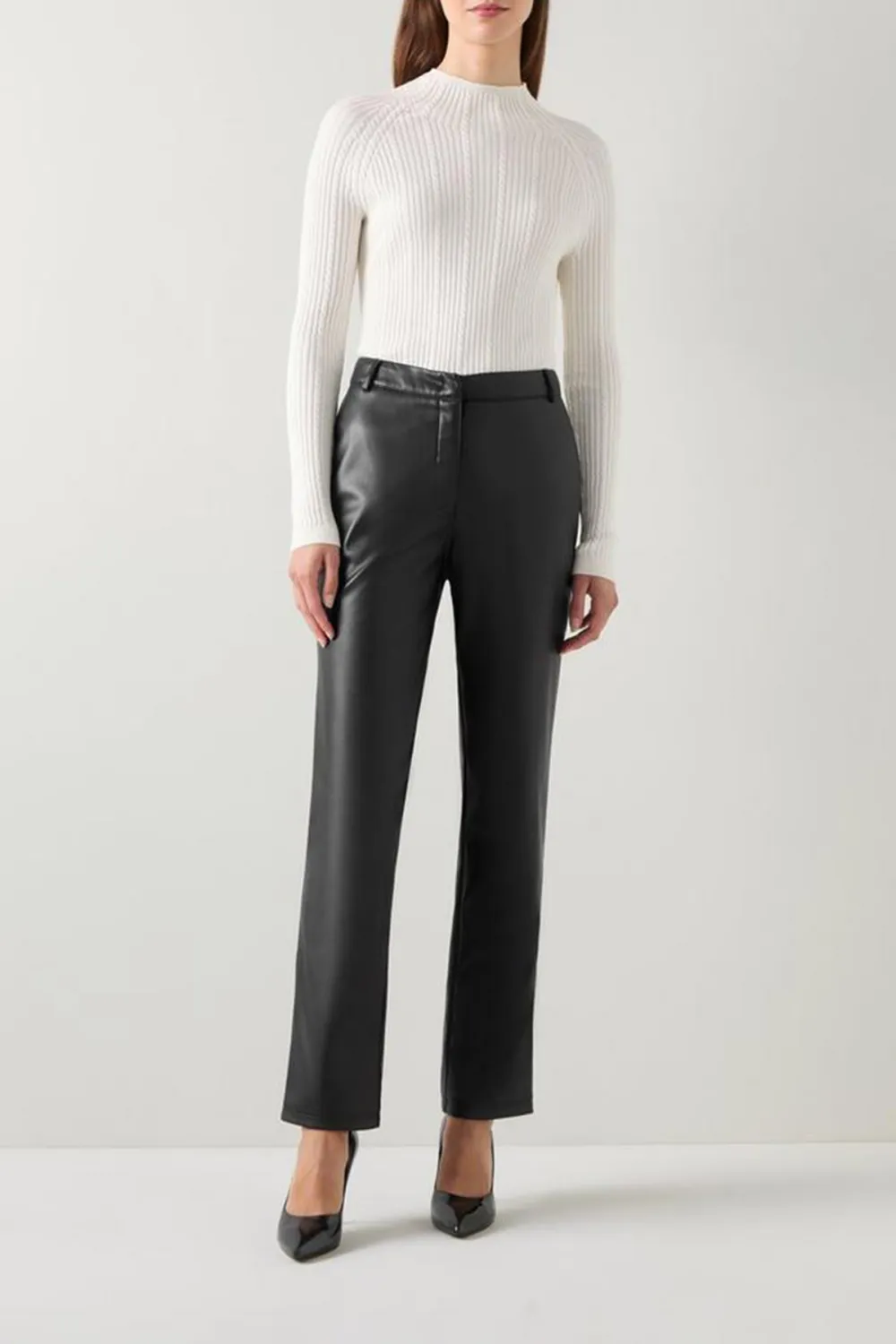 Black Faux Leather Straight Leg Trousers