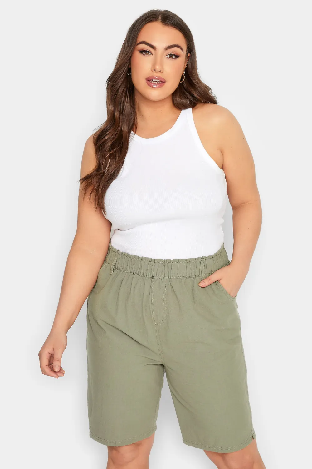 YOURS Curve Khaki Green Cotton Shorts
