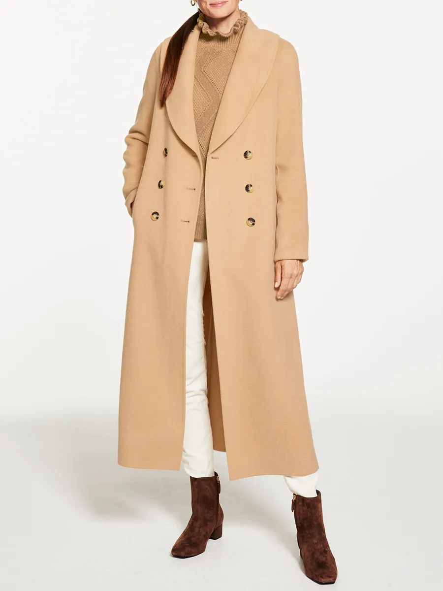 Women'S Double Sided Wool Blend Comfortable Shawl Collar Long Coat