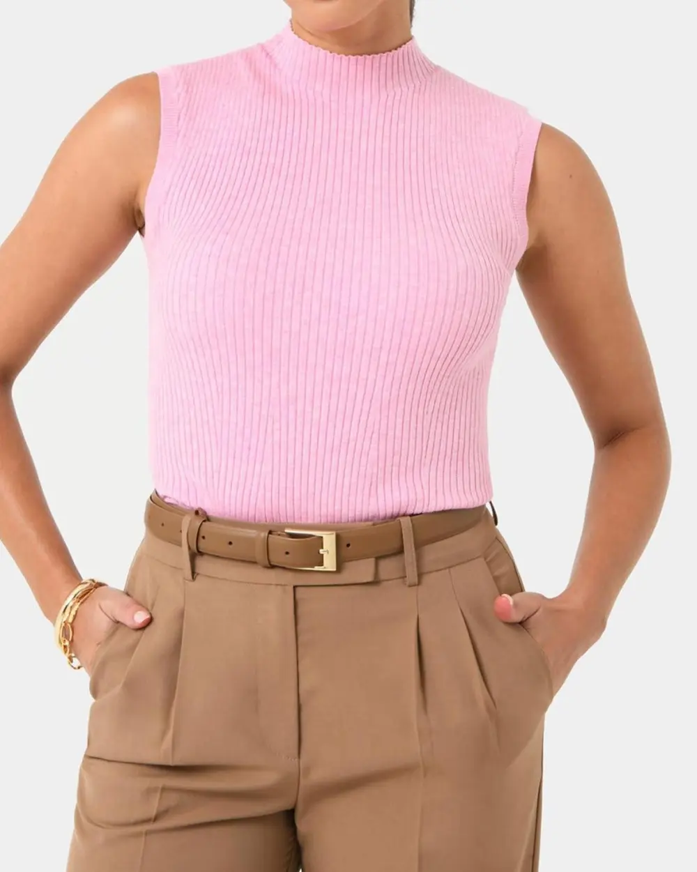 Ribbed Knit Texture Mock Neck Knit