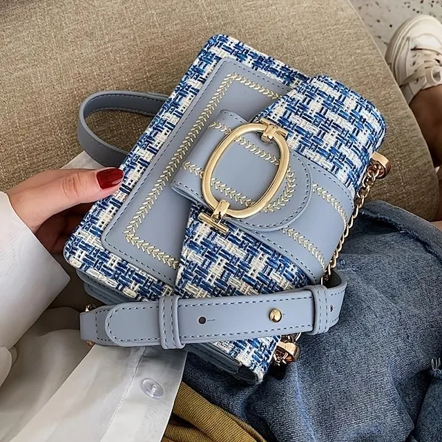 Women's Crossbody Bag Shoulder Bag Mobile Phone Bag PU Leather Cotton Party Outdoor Buttons Adjustable Large Capacity Durable Patchwork Black White Blue