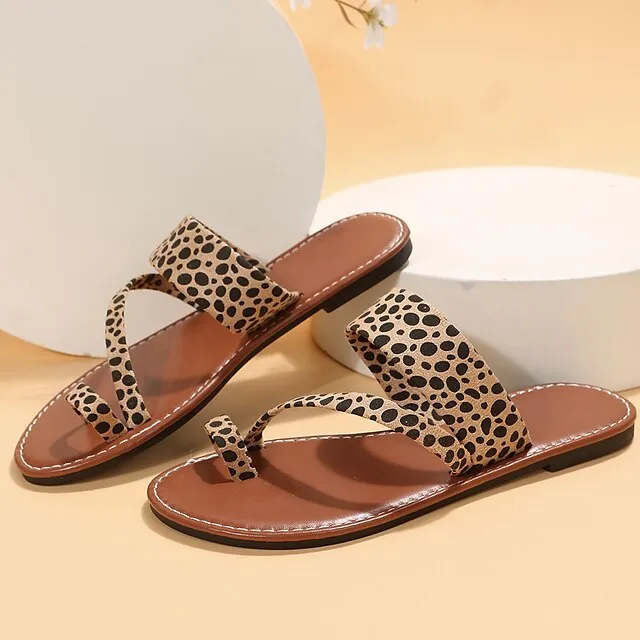 Women's Sandals Slippers Flat Sandals Orthopedic Sandals Bunion Sandals Plus Size Outdoor Daily Beach Summer Flat Heel Classic Casual Minimalism Faux Leather Leopard Leopard