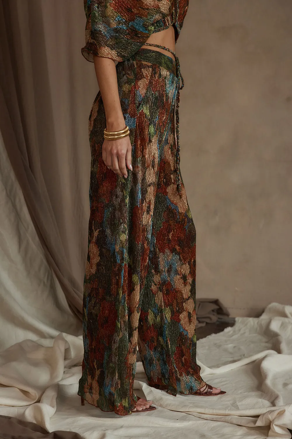 Multicolor Metallic Floral Pant