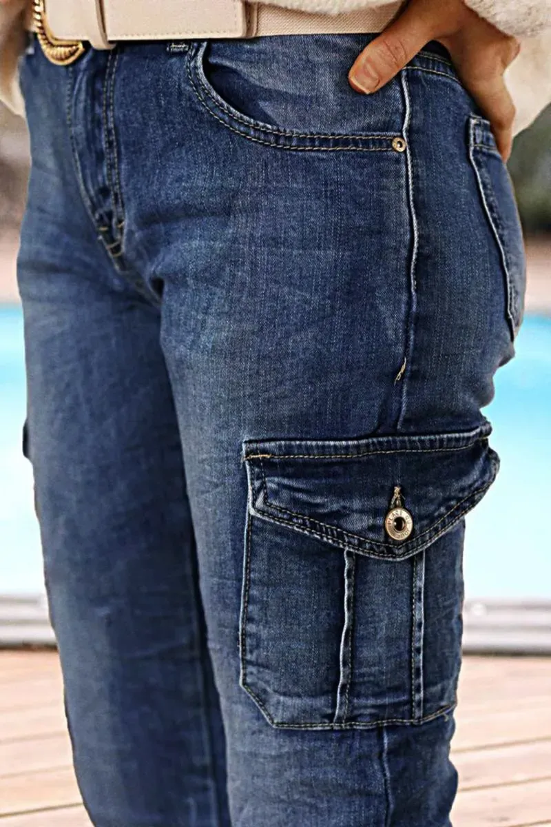 Flap Pocket Low Waist Skinny Cargo Jeans