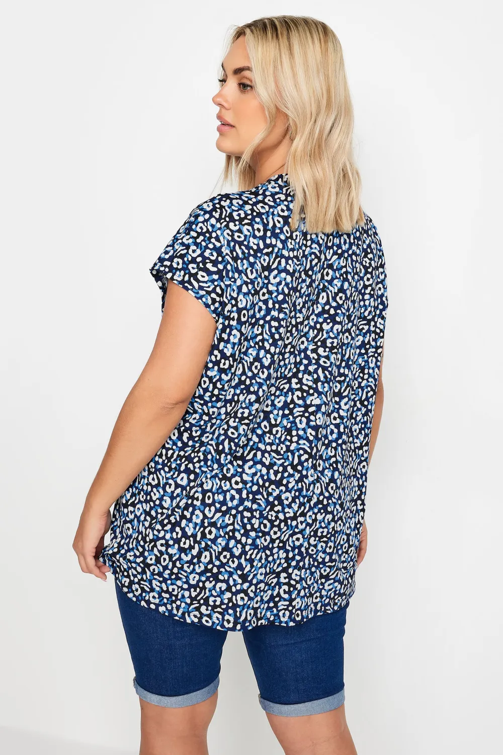 YOURS Curve Blue Leopard Print Pleat Front Blouse