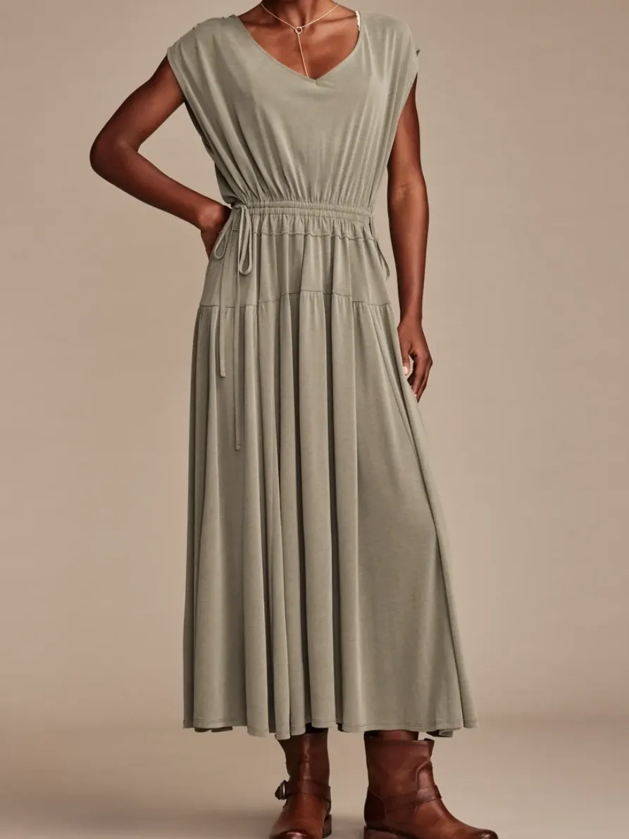 Dusty Olive Sandwash Ruched Dress