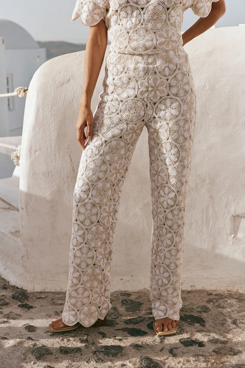 Floral Embroidery Wide Leg Trousers