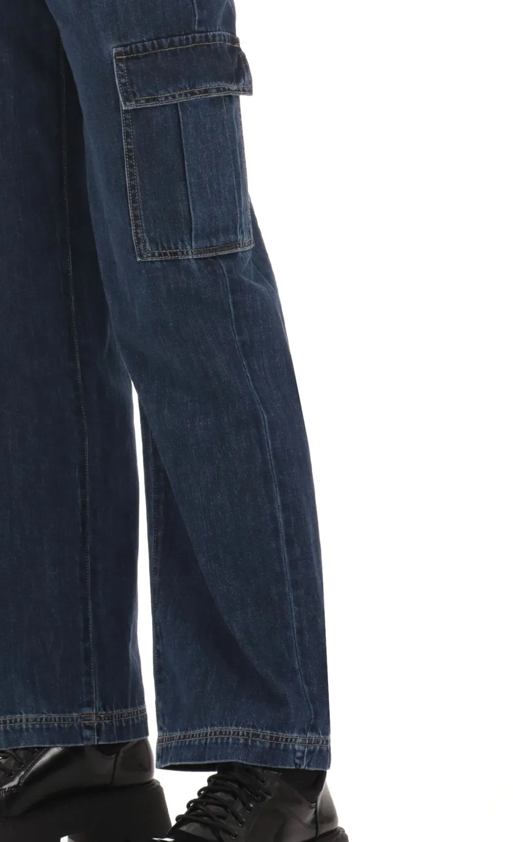 Wide Leg Cargo Jeans in Dark Denim