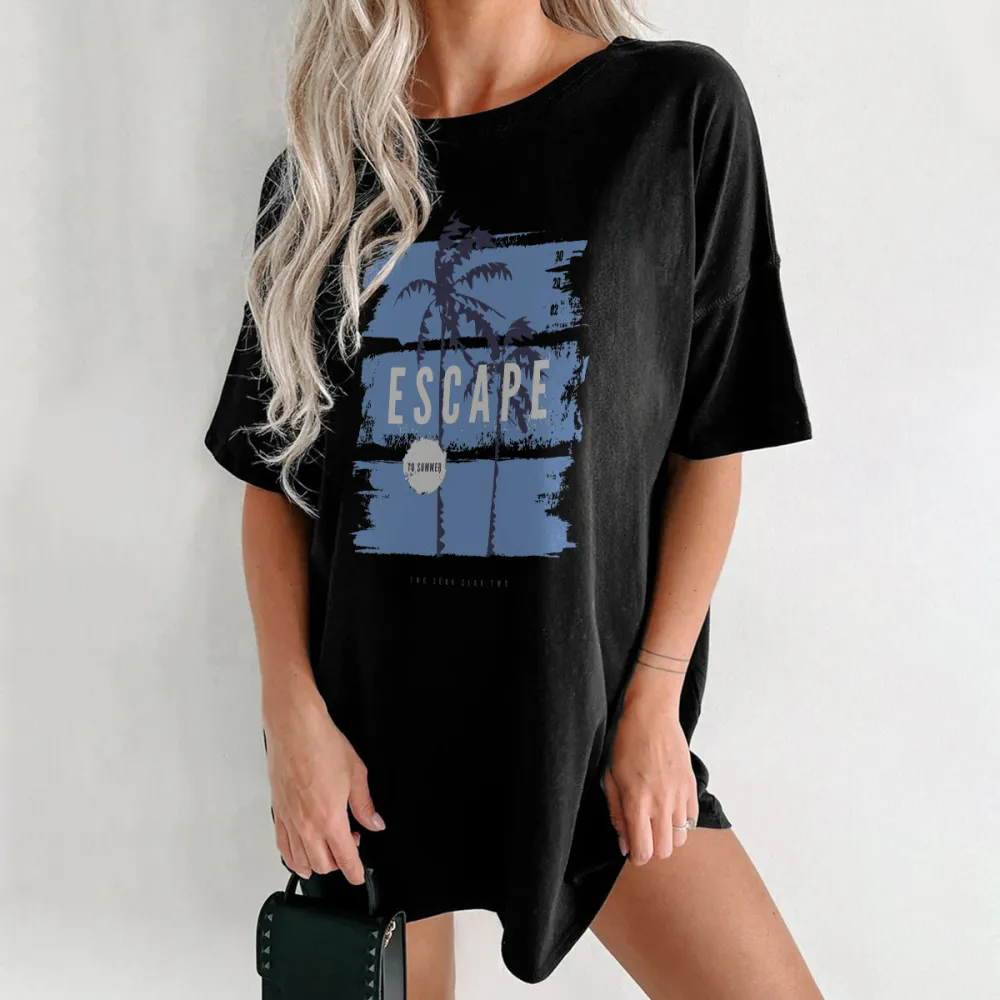 Loose Fit Tropical Palm Tree Graphic Tee