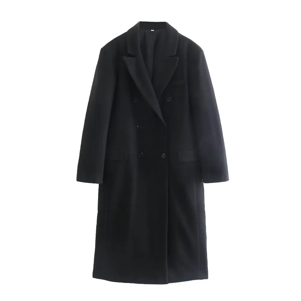 Solid Duble Breasted Lapel Coat