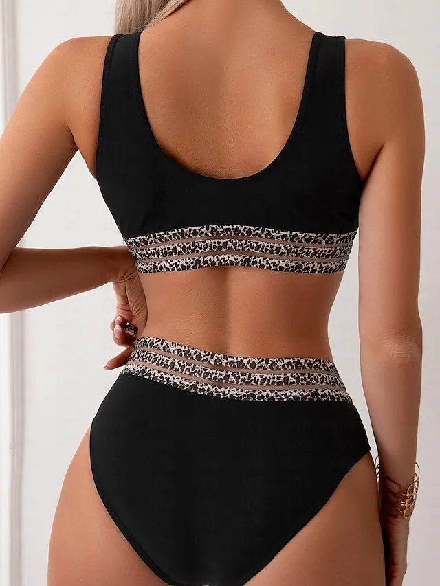 Women's Swimwear Bikini 2 Piece Normal Swimsuit 2 Piece Printing Graphic Black Bathing Suits Sports Beach Wear Holiday