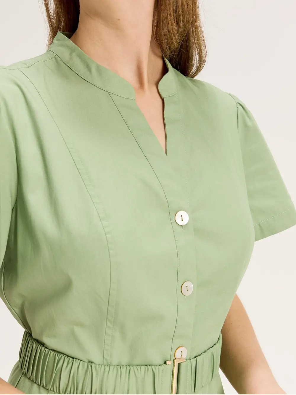 Green Short Sleeve Shirtdress with Belt