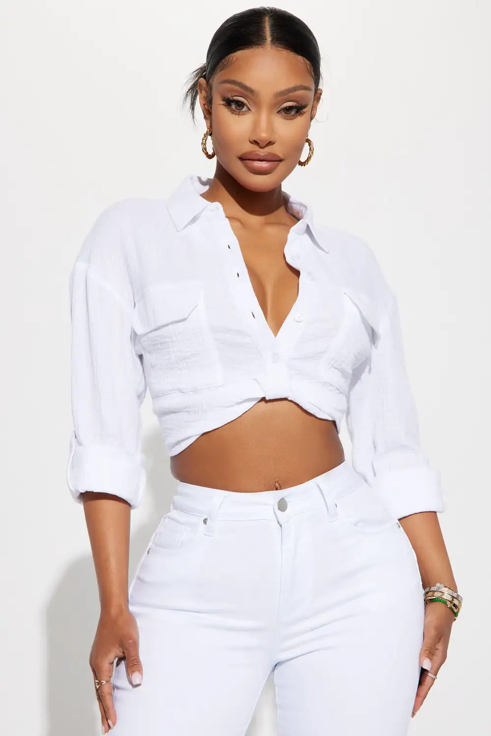 Deja Twist Front Cropped Gauze Shirt - White