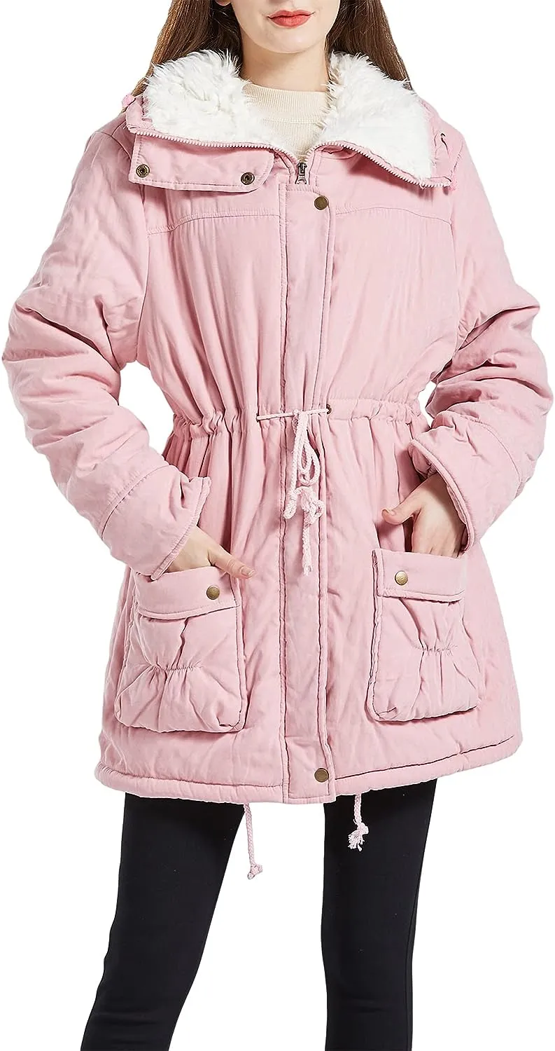 Women's Winter Mid Length Thick Warm Faux Lamb Wool Lined Jacket Coat