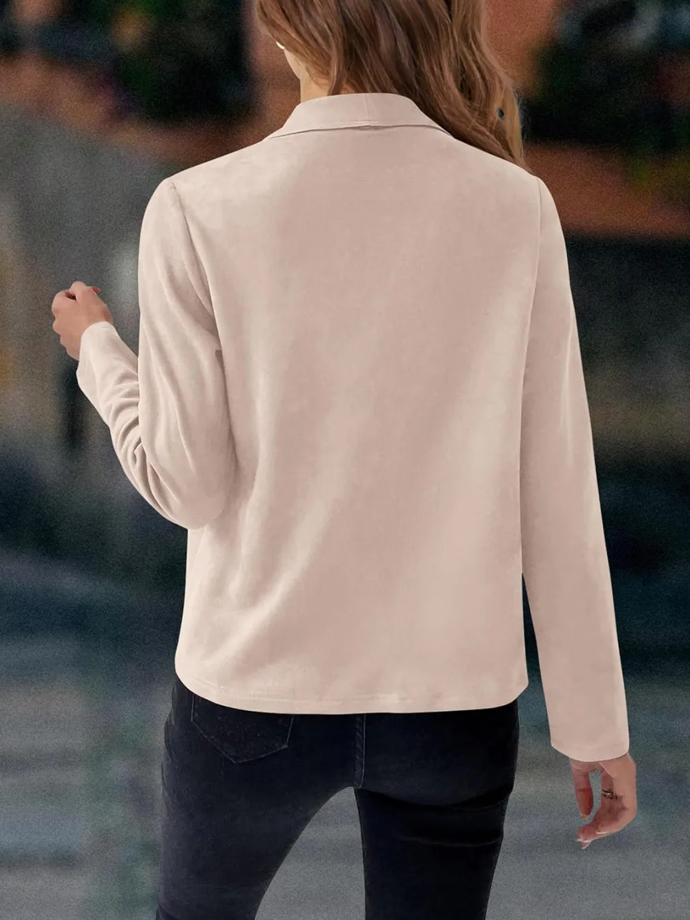 Women's Faux Suede Jackets 2023 Fall Clothes Long Sleeve Open Front Cropped Coat Outwear