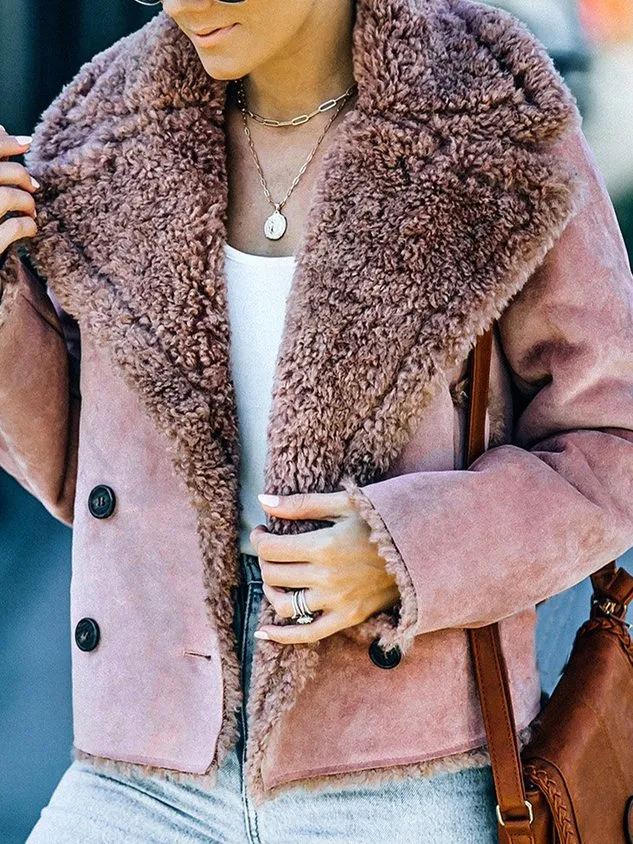 Loose Plain Fluff/Granular Fleece Fabric Teddy Jacket